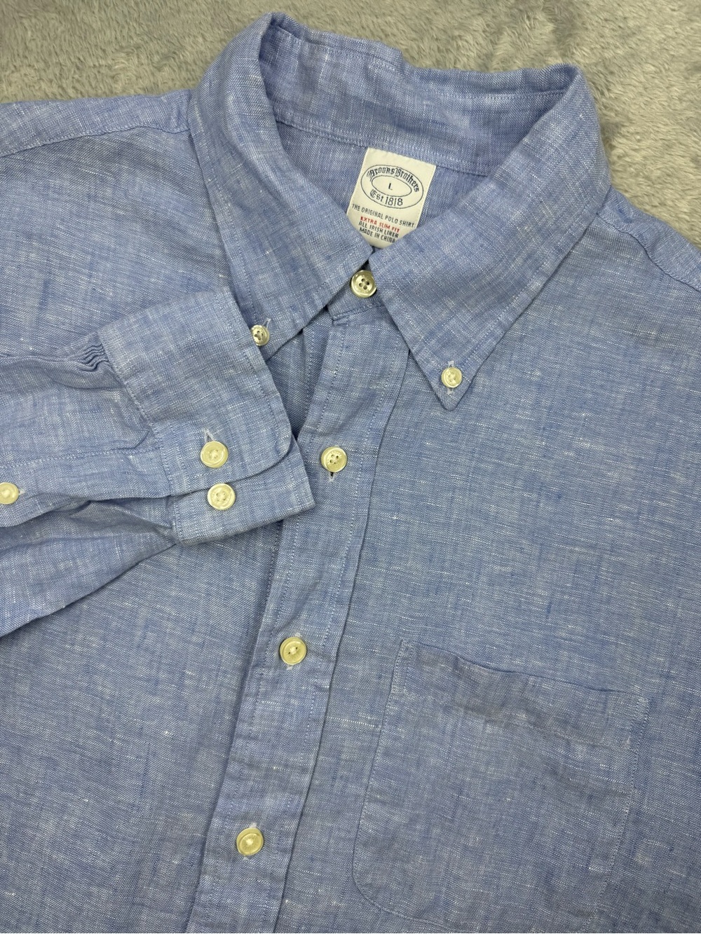 Brooks Brothers 100% Irish Linen Extra Slim Fit Blue Shirt Men’s L